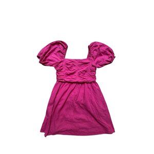 New York & Company Pink Linen Blend Puff Sleeve Mini Dress Womens L